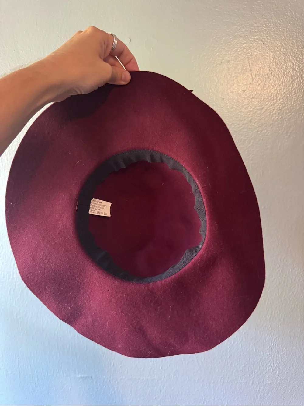 Burgundy Wide Brim Hat 100% Wool Boho